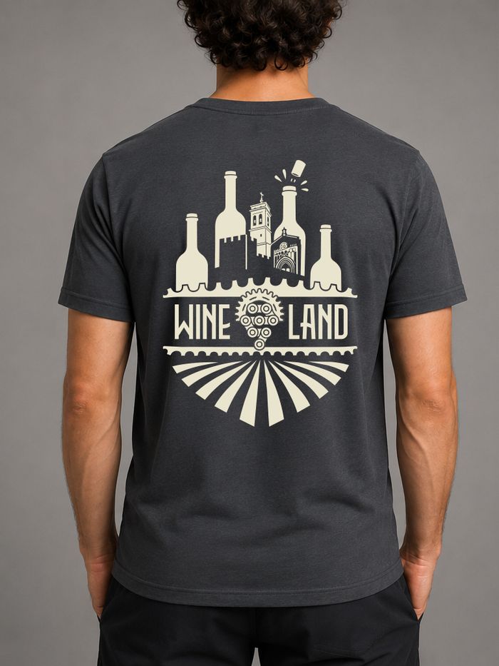 Espalda de la camiseta gris antracita con el escudo de Wineland